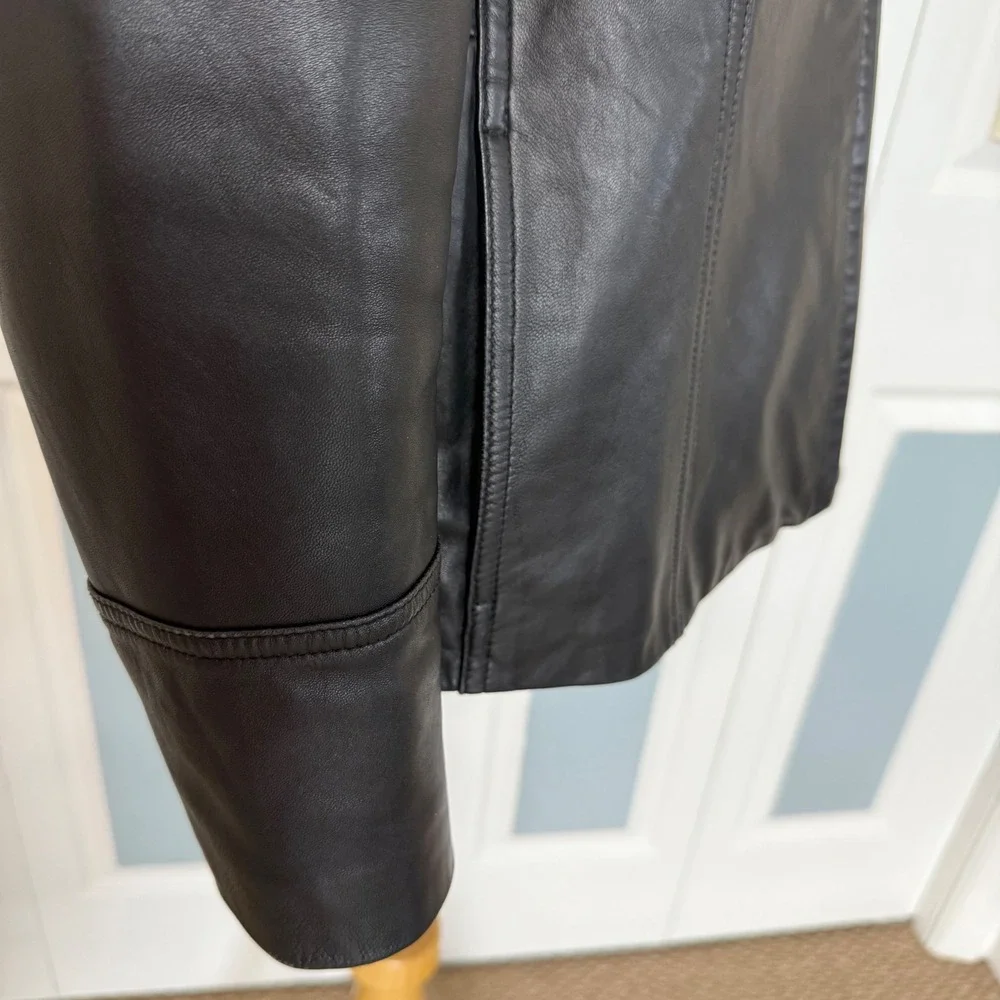 Nine West Black Genuine Leather Zip Up Collared Jacket Womens Large Petite L/P